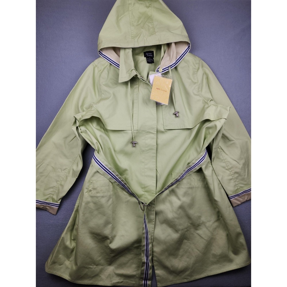 Dennis Basso Coat Womens 3X Green Hooded Belted Long Rain Zip A59851 NWT